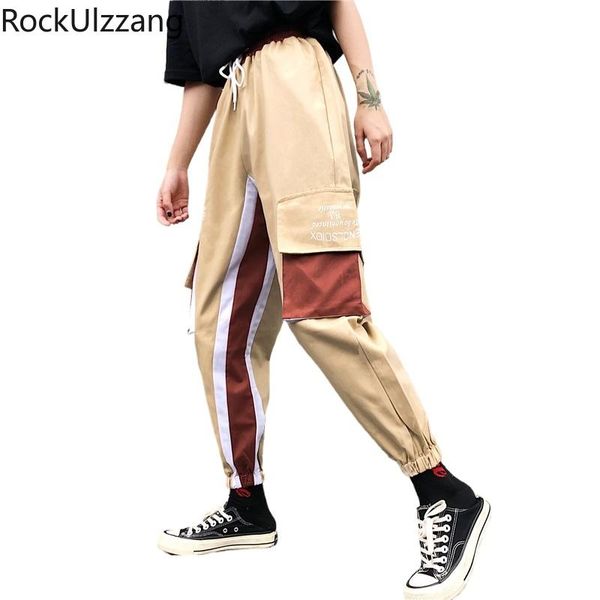 

streetwear harajuku hip hop tracksuit cargo pocket jogger pant summer ankle length patchwork contrast teenager woman man trouser women', Black;white