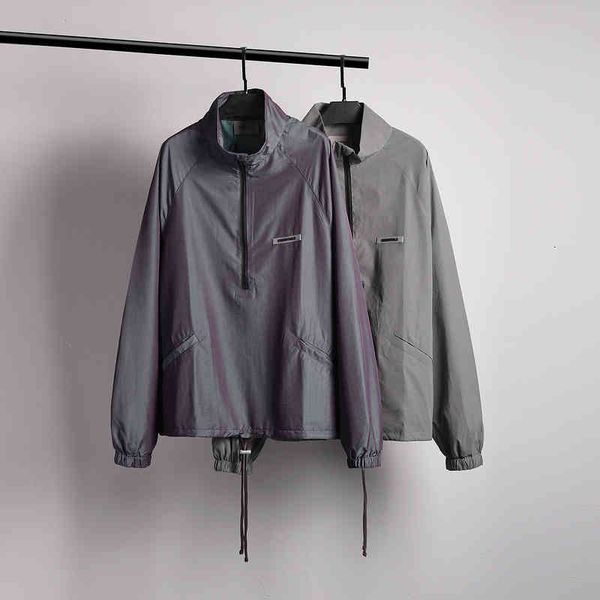 

men's jackets style essentials patched reflection women windbreaker hiphop half zipper coat l89o, Black;brown