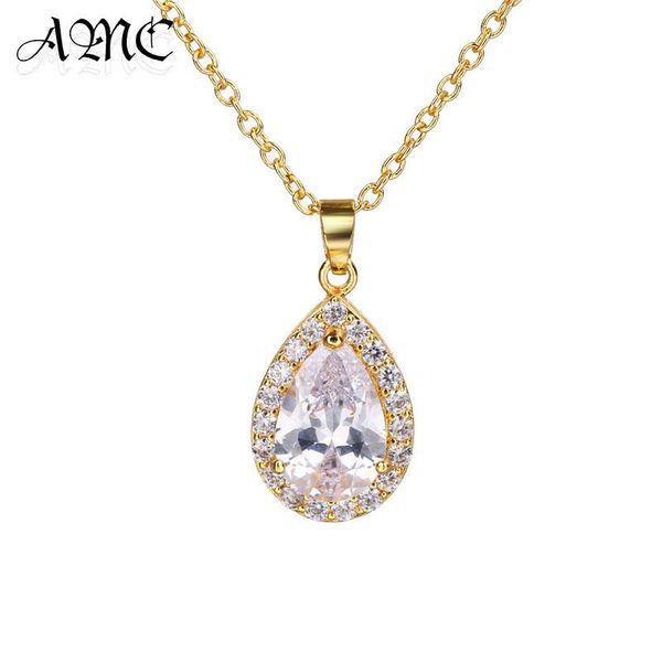 

chains amc luxury female crystal pear shape big water drop cubic zirconia women's wedding party dazzling necklace jewelry gift, Silver