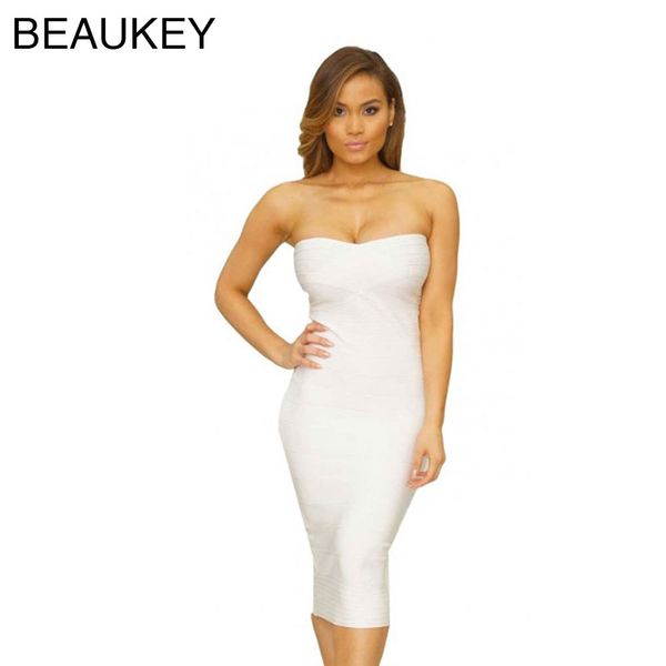 

white knee length strapless bodycon bandage dress 210414, Black;gray