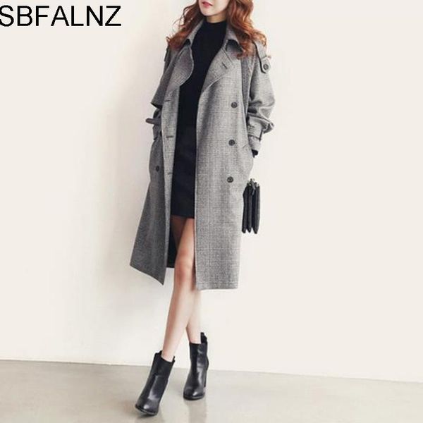 

women's wool & blends manteau femme 2021 ladies woolen coat spring autumn korean style lattice loose belt epaulettes fashion jacket wom, Black
