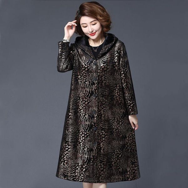 

women's trench coats 2021 spring autumn long women large size 5xl national wind middle-aged cardigan printed rh112, Tan;black