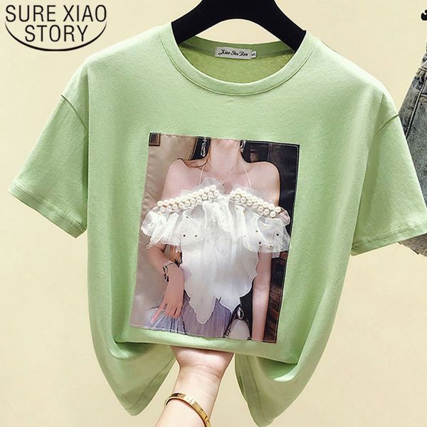

shirts ladies white blouse short sleeve beading for women t shirt korean clothing 4764 50 210415