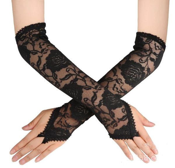 

bridal gloves 5pc / lot black long fingerless lace, White