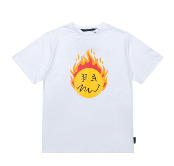 

20ss palms angelsmens t shirt flame cartoon smiley face short-sleeved men and women couple sanskrit letters printed t-shirt clothing, White;black