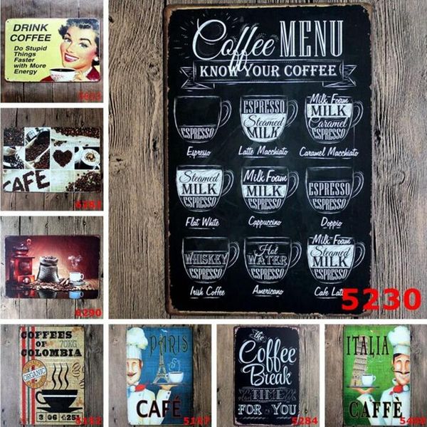 CAFFÈ Vintage Targhe in metallo Retro Metal Painting Sign Retros Wall Stickers Decorazione Art Plaque Vintages Home Decor Bar Pub Cafe WLL756