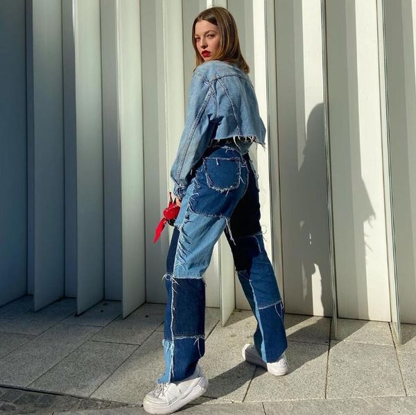 

women's pants & capris new women's sweet and light ripe high-waist color matching slim straight-leg jeans asry, Black;white
