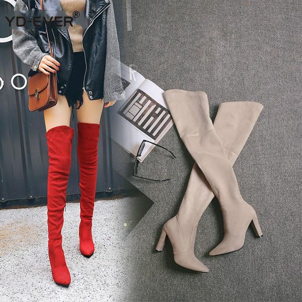 

boots 2021 winter autumn stretch elastic thigh high heels shoes for woman over the knee women overknee, Black