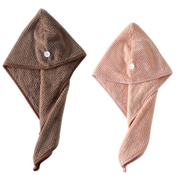 

towel 2pcs dry hair and cap with button bathroom microfiber quick-drying for long shower absorbent