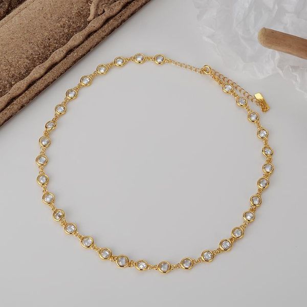

chokers s925 sterling silver brand genuine handmade collarbone chain necklace with crystal zircon for lady gift plated 18k gold, Golden;silver