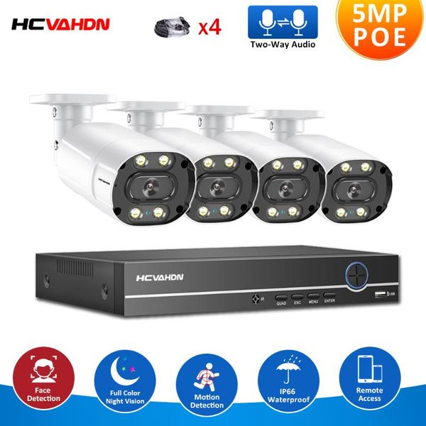 

h.265 5mp 4ch poe camera full color night human/face detection two-way audio ai ip outdoor security video surveillance wireless kits