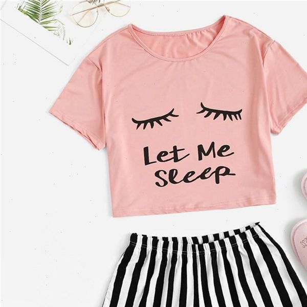 

letter stripes pattern pajamas women sleepwear set casual clothing suit summer short sleeve shirt shorts pyjama femme, Black;red