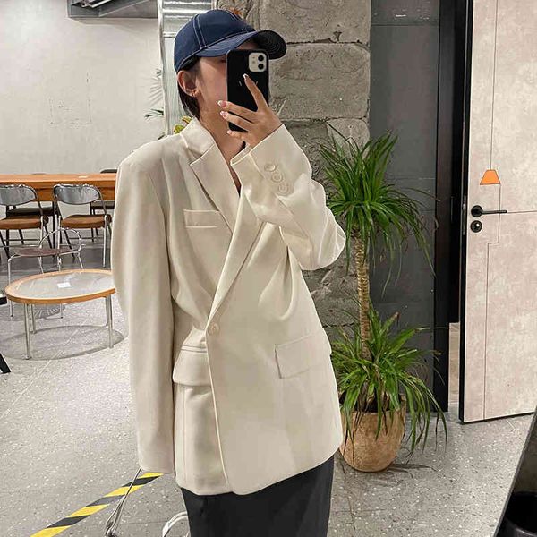 

women's suits & blazers [eam] women white back pleated big size blazer lapel long sleeve loose fit jacket fashion spring autumn 2022 1d, White;black