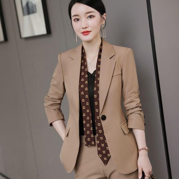 

women's two piece pants korean autumn and winter apricot professional jacket set work suit 3-piece jacket+pants+scarves, White