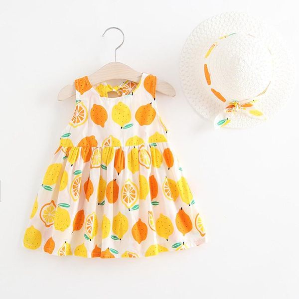 

girl's dresses baby girl dress clothes summer party 2pcs for toddler kids girls sleeveless princess bow hat outfits kleding, Red;yellow