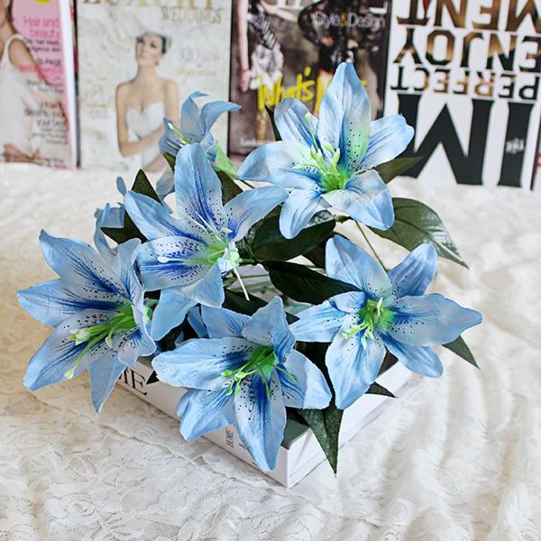 

1pcs artificial lily flowers 10 heads silk flower european multicolor vase fake bouquet wedding home party decoration decorative & wreaths