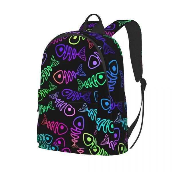 

backpack schoolbag for teenager girls boys neon fish skeletons bag student book pack