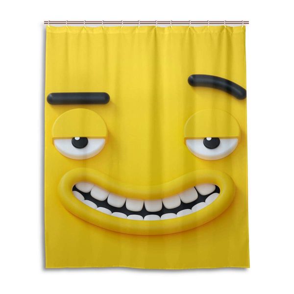 

interesting smiling face shower curtain bathroom decor set with hook waterproof without chemical odor-clearinches 2030383
