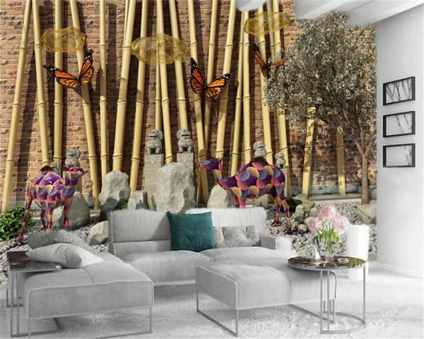 

wallpapers custom po wallpaper beautiful rustic style of bamboo pole butterfly near the brick wall interior decoration