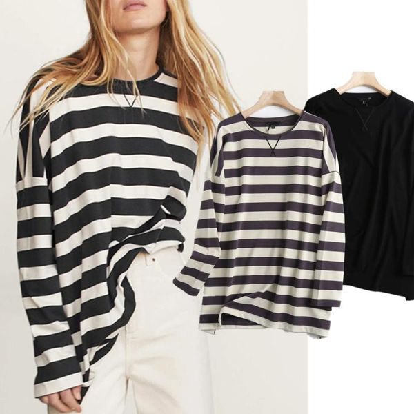 

women's hoodies & sweatshirts spring fall england vinatge striped o-neck oversize loose cotton boyfriend women sweatshirt pullovers lo, Black