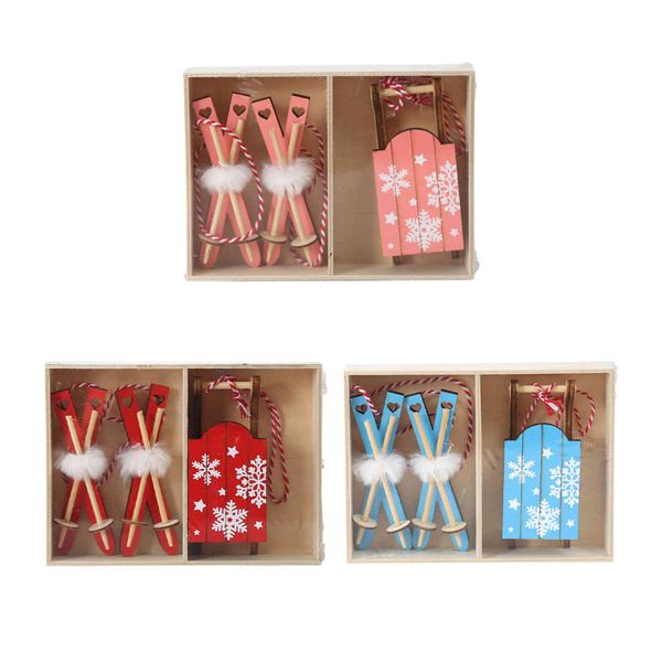

decoration creative painted wooden sleigh combination pendant gift box christmas tree decoration small pendant