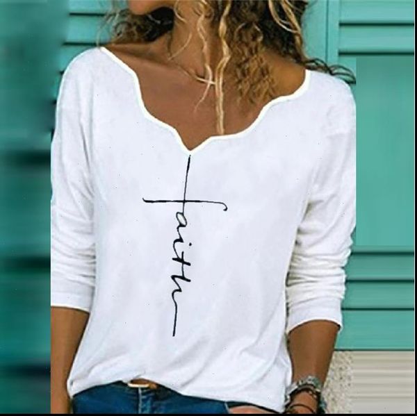 

elegant women shirts v neck long sleeve autumn blouse woman dandelion letters print casual fashion streetwear pullover, White