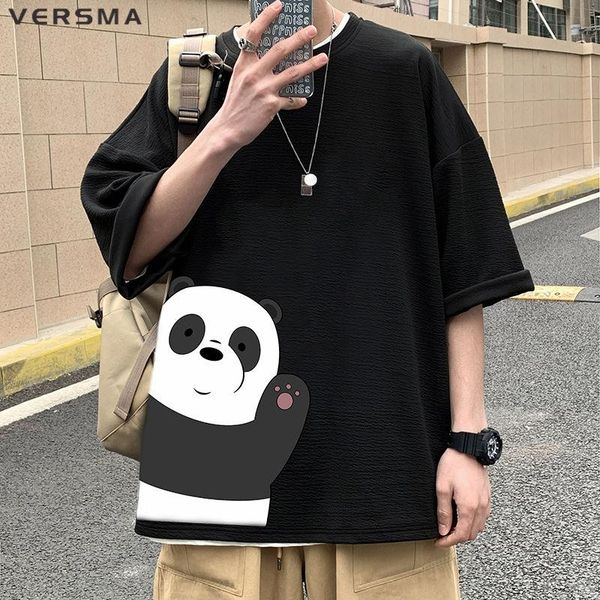 

men's t-shirts versma japanese harajuku cute cartoon panda print t-shirt men summer casual short sleeve white tshirt women 5xl drop, White;black