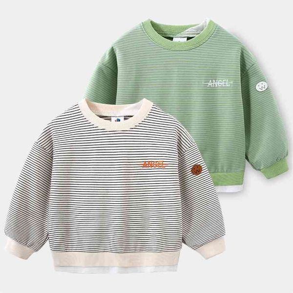

spring autumn 2 3 4 6 8 9 10 years children long sleeve striped print patchwork pullover basic sweatshirt for kids baby boy 210625, Black