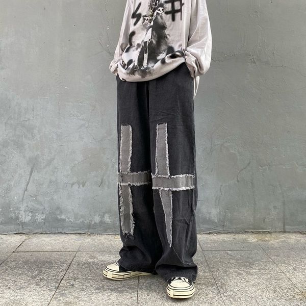 

women's pants & capris loose women from the vintage cross-legged femme harajuku denim baggy women's funny casual pants gothic coup, Black;white