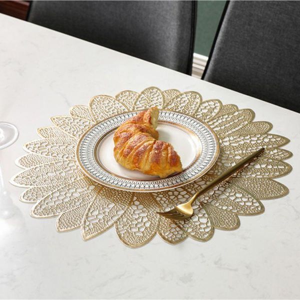 

table runner hollow sunflower gilded pvc placemat washable non-slip mat pad for kitchen dining decor