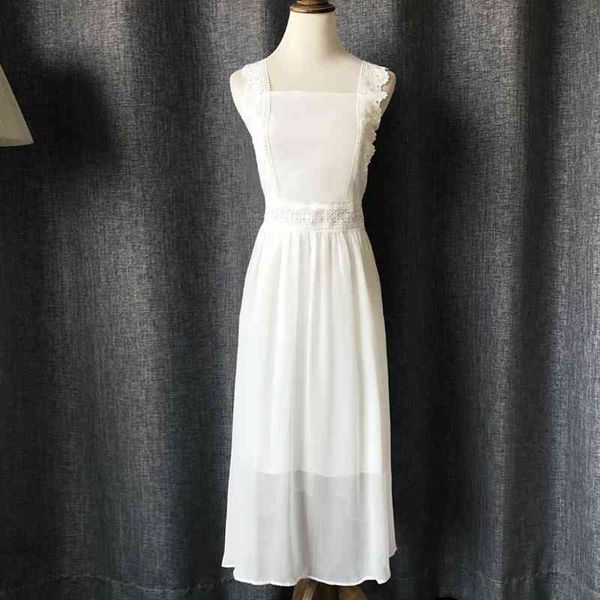 

white chiffon tank sleeveless square slash neck lace solid midi dress summer d0584 210514, Black;gray