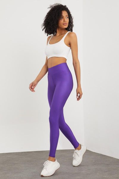

women's leggings purple waist minimizing shiny disco tights 21300, Black