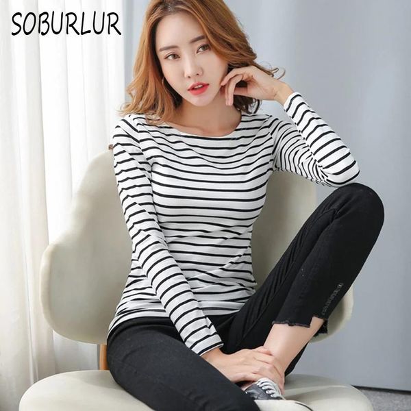 

women's t-shirt cotton t shirts women casual long sleeve t-shirts spring autumn korean stripe o-neck tees plus size 5xl basic female, White