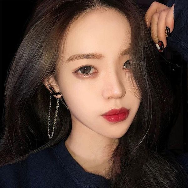 

stud 1pc goth corsses black metal earrings kpop long chain statement for women punk simple geometric piercing, Golden;silver