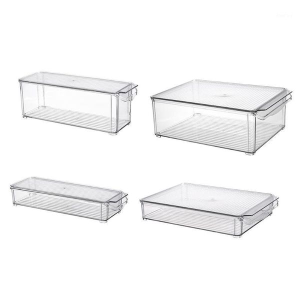 

pack - acrylic storage container bin with lid and handle for cabinet, fridge, er organizer