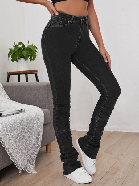 

high waist stacked jeans x5c1#, Blue