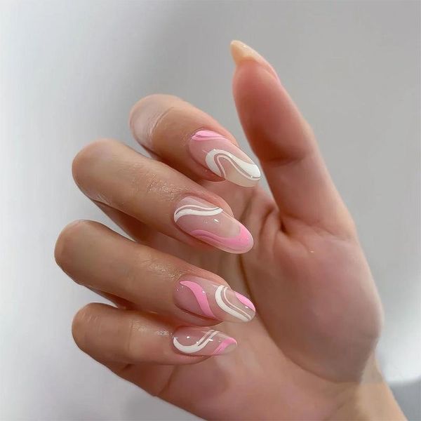 

false nails 24pcs simple pink wear short paragraph fashion manicure patch save time wearable nail sttx889, Red;gold