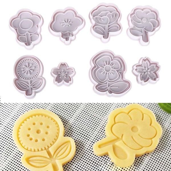 

4pcs flower plastic decorative biscuit mold diy kitchen cake decorating tools cookie molds baking moulds