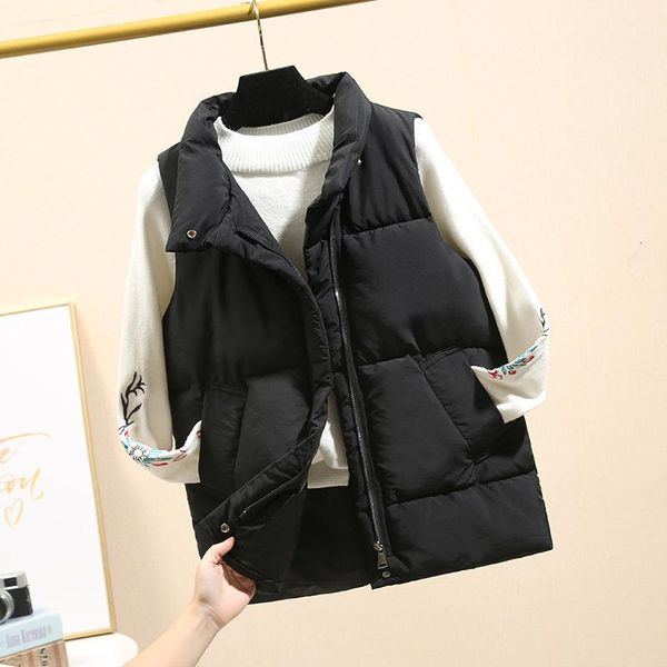 

women's vests 2021 down cotton woman stand collar casual short thicken vest autumn winter waistcoat female sleeveless jacket coat, Black;white
