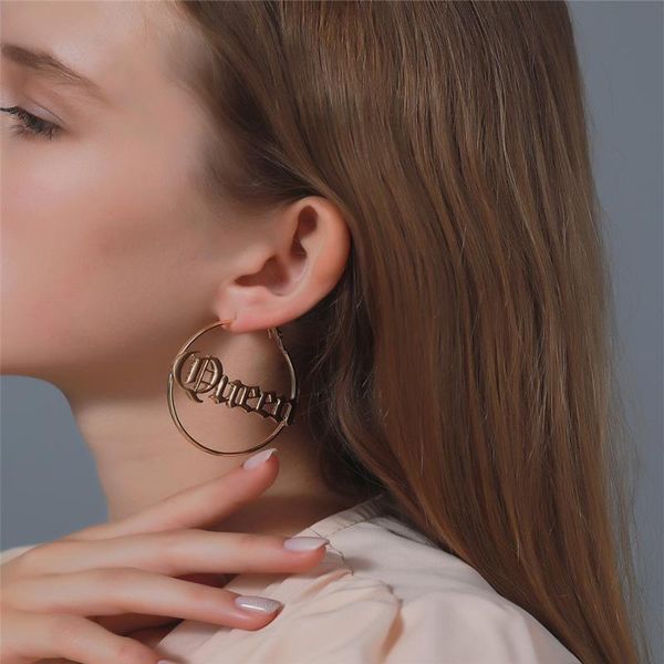 

dangle & chandelier boho simple geometric earrings for women female big circle queen hoop ear jewelry punk accessories, Silver