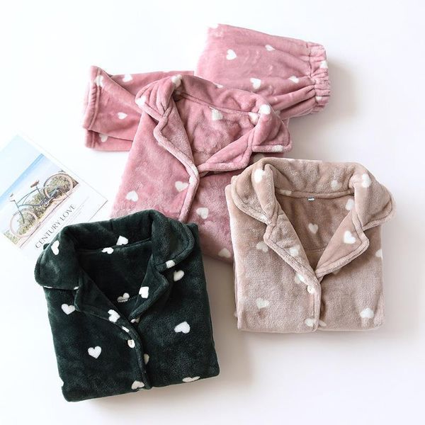 

nightie 2pcs pajama set women sleepwear winter long sleeve thicken warm pink khaki home suit pijama femenino, Black;red