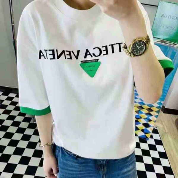 

bottega ins new ventea [higher version]bv green triangle letter round neck short sleeve t-shirt loose cotton couples half, White;black