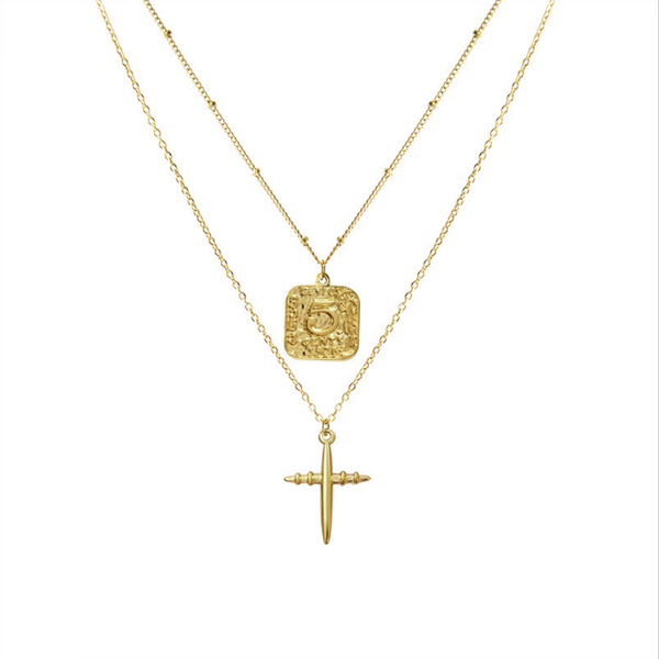 

chains fashion cross necklaces for women titanium steel no.5 square pendant chocker layered sweater chain teen girls gift, Silver