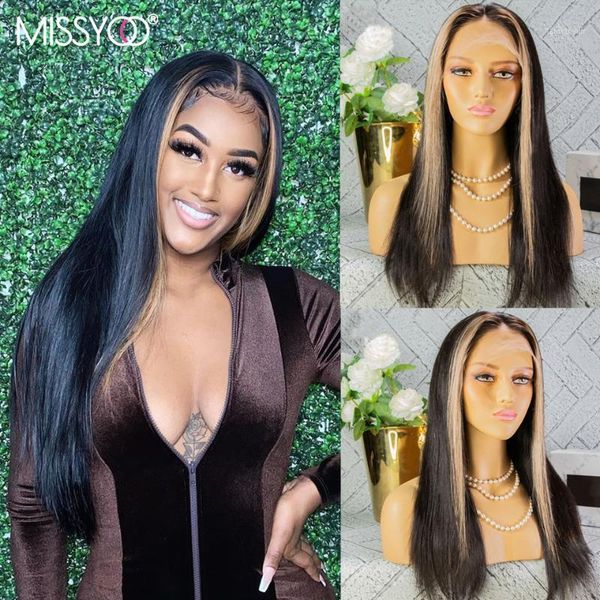 

highlight wigs human hair straight malaysia ombre 4x4 lace closure wig with for black women1, Black;brown