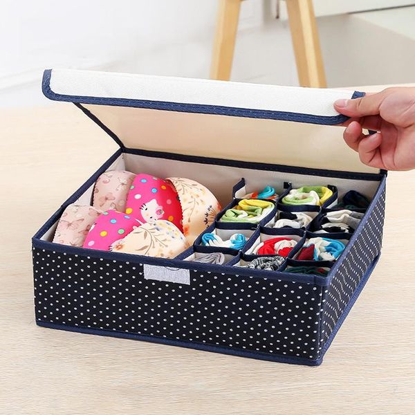 

grids oxford cloth socks underpants bra storage box with lid underwear organizer wardrobe drawers divider boxes sorting tools