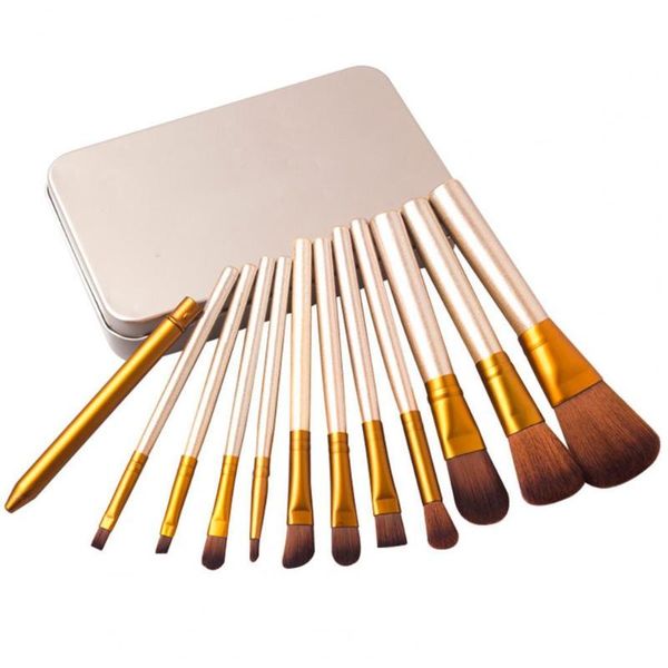 

eyebrow tools & stencils 12pcs/set multifunctional makeup brush smooth surface portable gold wood handle cosmetic beauty kit for