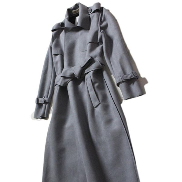 

women's trench coats brand womens slim fit suede leather long coat female double breasted lepal windbreaker overcoat size, Tan;black