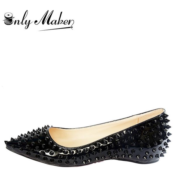 

sandals woman elegent pointed toe rivet slip on black studded ballet flat fashion shoes