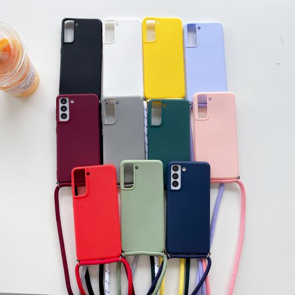 Crossbody Strap Halskette Hüllen mit Seil für Samsung Galaxy A52 A72 A32 4G A12 S21 Ultra S20 Plus A51 A71 A50 Matte Silikonhülle