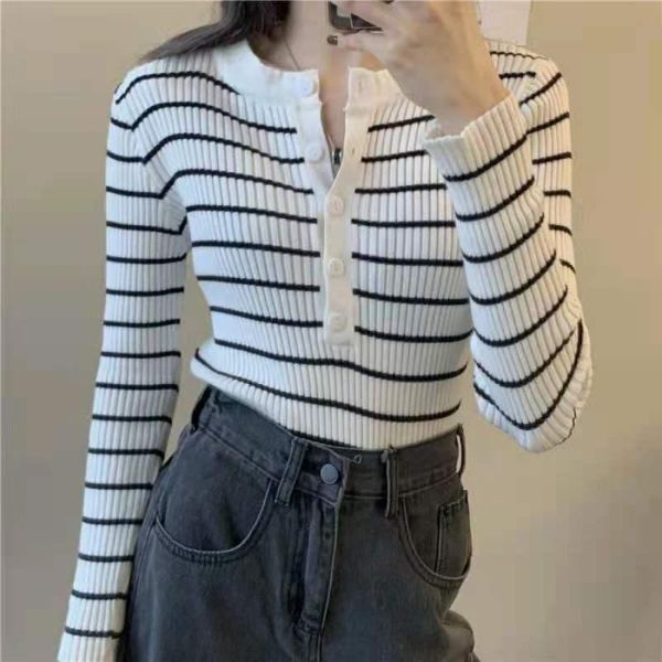 

women's sweaters knitted womens winter woman sweater harajuku pullover female stripped long sleeve outwear 2021 drop, White;black